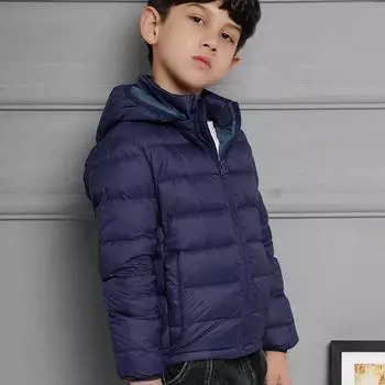 МОДА [Съемная шапочка] Детская пуховая куртка легкая тонкая для мальчиков и девочек средняя для детей старшего возраста ультратонкая куртка для малышей 110cm жёлтый