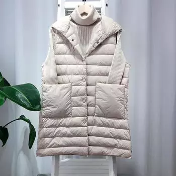 МОДА с пальто значительный другой легкий пуховик женский жилет подкладка средняя длинная с капюшоном короткий жилет тонкое пальто Одежда S чёрный