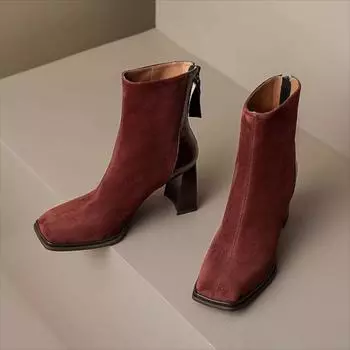 мода Serpentine женские высокие каблуки ботильоны мода квадратный носок замшевые туфли женский бренд 2025 тренд элегантные офисные туфли туфли-лодочки Botas Mujer 35 чёрный