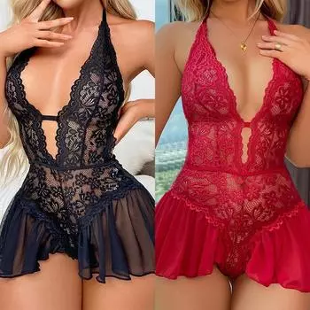 МОДА Сексуальное нижнее белье с вырезами Женское кружевное боди Пижамы Сетчатое кружевное цветочное прозрачное озорное нижнее белье Кэтсьют Эротический комплект нижнего белья XL
