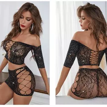 МОДА Сексуальное женское белье со стразами чулки женские с длинным рукавом ажурные свободные женские прозрачные чулки цельное женское белье S