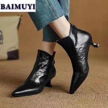 мода сексуальные остроносые туфли на шпильке женские ботильоны кожаные ботинки зима 2025 тренд новые челси зимние ботинки ретро гладиаторские ботинки женские 35 чёрный