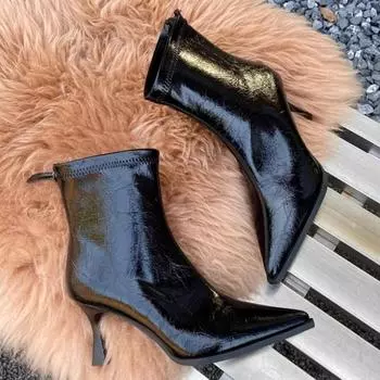 мода сексуальные заостренные носки на высоком каблуке женские ботильоны челси кожаные туфли зима 2025 тренд новые офисные элегантные туфли туфли-лодочки Botas Mujer 34 бежевый