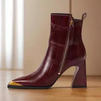 мода сексуальные заостренные носки женские ботильоны массивные туфли бренд зима 2025 новые элегантные кожаные туфли челси тренд мода молния ботинки женские 35 чёрный