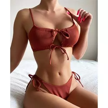 мода сексуальный шнуровка ребристый бразильский бикини женский купальник женский купальник из двух частей бикини комплект купальный костюм купальный костюм плавание S синий