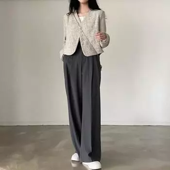 МОДА Сезонный винтажный однобортный пиджак с V-образным вырезом, универсальный, с длинным рукавом, короткий, твидовый, небольшой, ароматный, женская одежда S