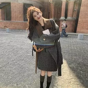 МОДА Шерстяное пальто в полоску Майяра для женщин, осень-зима 2024, новый легкий зрелый стиль, контрастный цвет, воротник костюма, пальто, стиль Хепберн, одежда S