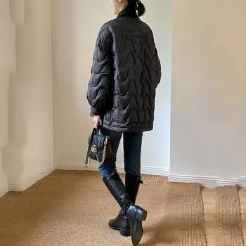 МОДА шерстяной сращивающийся короткий легкий и тонкий пуховик женский с V-образным вырезом корейская версия свободная 2024 новая зимняя куртка модная одежда S хаки