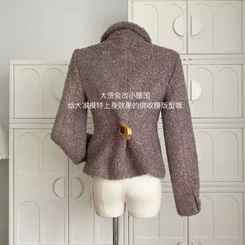 МОДА шерстяной твидовый блейзер с колье, съемный двусторонний шарф-бантик, осенне-зимний теплый плюшевый кардиган S