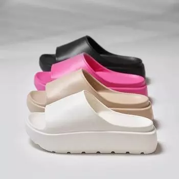 Мода Shevalues 2024 Новые летние женские тапочки Женские модные шлепанцы на платформе с плоским каблуком Мягкие сандалии из ЭВА с толстой подошвой Повседневная пляжная обувь 36-37 чёрный