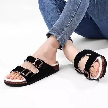 мода Shevalues флисовые пробковые сабо тапочки для мужчин мужские уличные модные нескользящие меховые пушистые тапочки теплые уютные плюшевые домашние тапочки 36