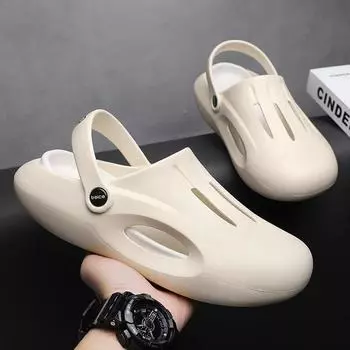 мода Shevalues Летние тапочки-сабо Мужская мода Пляжная обувь Повседневная домашняя обувь Сандалии Дышащие противоскользящие тапочки для ванной 37-38 жёлтый