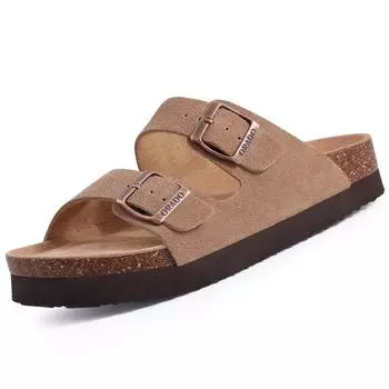 Мода Shevalues Модные женские тапочки на пробковой платформе Классические замшевые тапочки унисекс Летние пляжные сандалии с двойной пряжкой 36