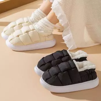 мода Shevalues Новые модные меховые тапочки для женщин и мужчин зимние теплые плюшевые тапочки для хлеба с толстой подошвой, нескользящие, для пар, домашние меховые хлопковые тапочки 38-39(9.2-9.4 inch)