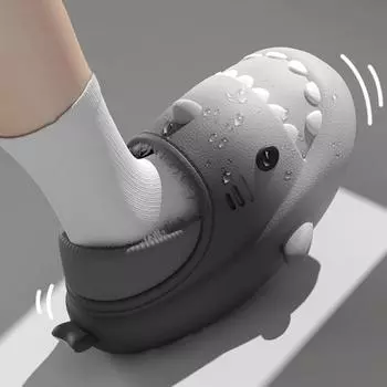 Мода Shevalues Новые плюшевые тапочки с акулами для женщин и мужчин Зимние теплые мультяшные пушистые хлопковые туфли Нескользящие водонепроницаемые домашние уличные горки 36-37(22.5-23cm)