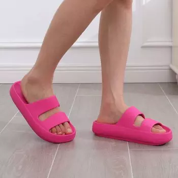 мода Shevalues Новые толстые тапочки для женщин Летние сандалии на платформе Женские домашние нескользящие тапочки для ванной Модная пляжная обувь 36(22.5cm) чёрный