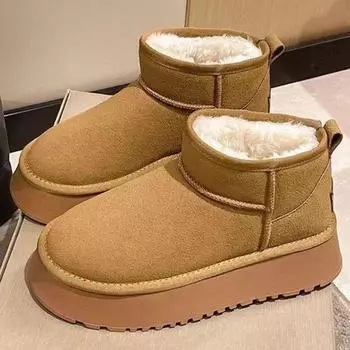 мода Shevalues Новые зимние ботинки женские мини зимние толстые подошвы короткие меховые ботинки из натуральной шерсти ботильоны домашние меховые ботильоны теплая уютная обувь 36