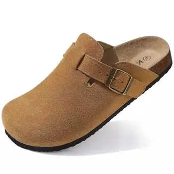 мода Shevalues женские замшевые сабо с пробковой стелькой тапочки удобные мюли на платформе с поддержкой свода стопы регулируемая пряжка тапочки без застежек 36