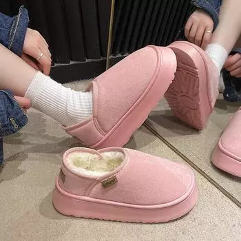 мода Shevalues женские зимние хлопковые тапочки теплые удобные меховые домашние хлопковые туфли женские уличные модные туфли на платформе с мехом 36-37 бежевый
