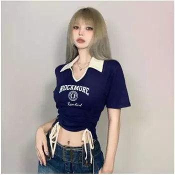 Мода Сладкий и Острый Джазовый Танец Джазовые Короткие Топы Kpop Женская Командная Одежда Y2g Костюм Футболка с Коротким Рукавом Женская Blue M