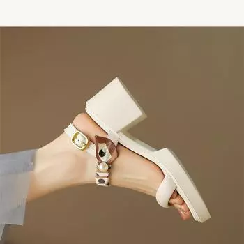 мода Слово с Феей Стиль Французский Толстый с Римским Красивые Модные Сандалии Женские Летние с Юбкой 2024 Новые Босоножки на Платформе 35 бежевый