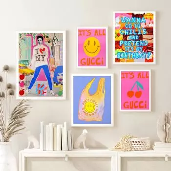 Мода Смайлик Цитата Творческий Плакат Принт Искусство Забавный Человек Холст Картина Абстрактная Солнечная Мальчик Холст Спальня Комната Домашний Декор Росписи (с рамкой) 15*20cm(with frame)