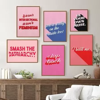 Мода Современная Цитата Типография Искусство Плакат Принт Патриархат Розовый Холст Картина Комната Домашний Декор Молодая Девушка Женское Общежитие 21x30cm No Framed