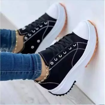 Мода Speedy Classic White Canvas Shoes Женские кроссовки Solid Lace Up Casual Platform Shoes для женщин 36 чёрный