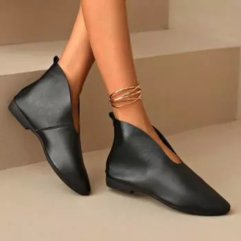 мода Среднего каблука Женские зимние ботильоны с острым носком 2025 Зимний тренд Повседневные ботинки-кеды Челси Кожаные готические туфли-лодочки Botas Mujer 35 чёрный