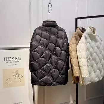 МОДА средней длины пуховик женский новый ретро литературный воротник-стойка однобортный благоприятный облачный дизайн универсальная куртка S чёрный