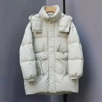 МОДА средняя длинная куртка-пуховик женская новая зимняя утолщенная куртка с капюшоном мода иностранный стиль корейская версия повседневная свободная S красный