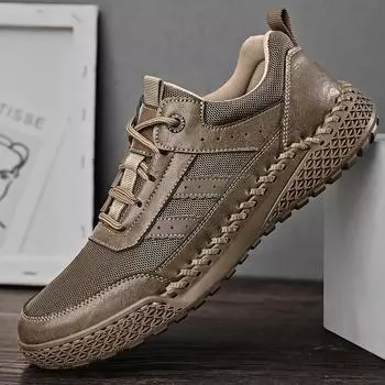 Мода, сшитые вручную мужские кроссовки для активного отдыха, модная классическая обувь для вождения, нескользящая походная обувь, повседневная мужская кожаная обувь ручной работы 38 чёрный