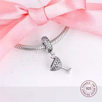 Мода Стерлингового Серебра 925 Прозрачный CZ Коктейльное Стекло Висячие Очаровательные Бусины для Изготовления Ювелирных Изделий Подходит Оригинальный Браслет DIY Подарок