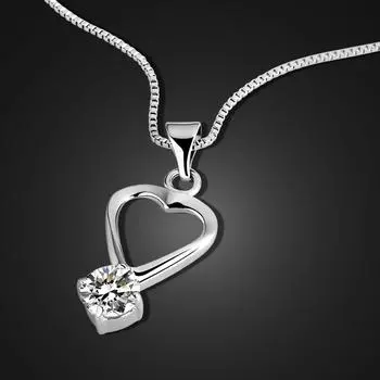 Мода Стерлингового Серебра 925 Пурпурно-Красный Прозрачный Циркон Сердце Кулон Ожерелье Женщины Колье Изысканные Ювелирные Изделия Подарки 43cm фиолетовый