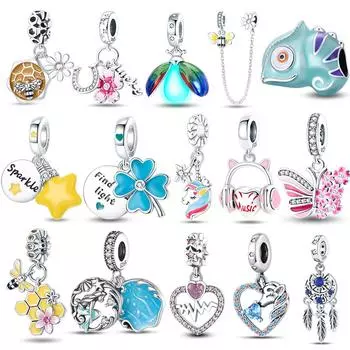 Мода Стерлингового Серебра 925 Светящиеся Изменение Цвета Животных Звезды Подвески Бусы Подвеска Подходит Ожерелье Браслет Ювелирные Изделия Женщины серый