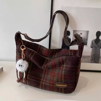 Мода Сто Чистый Цвет Простой Дизайн Меньшинства Женская Сумка Зимняя Новая Твидовая Сумка Косая Сумка Подмышка