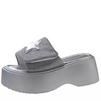 мода Стразы Звезда Популярные Тапочки Женские Летние Новые Толстые Дно Увеличенный Открытый Носок Универсальные Повседневные Сандалии Женские Шлепанцы 35