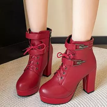 мода Супер высокие каблуки женские ботильоны кожаные туфли модные массивные туфли женские 2024 трендовые туфли туфли-лодочки зимние женские готические ботинки 35 бежевый