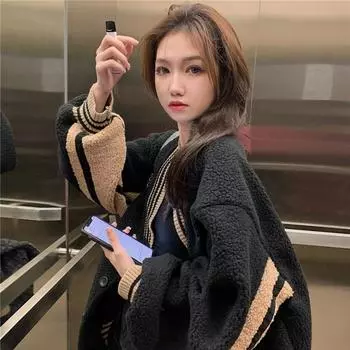 МОДА Свободная контрастная куртка с длинным рукавом Одежда One Size (Adult)