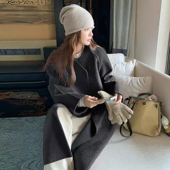 МОДА Свободное пальто большого размера Fat MM Maillard из кашемира для женщин 2024 года, осень-зима, новая винтажная куртка из шерсти премиум-класса, одежда S