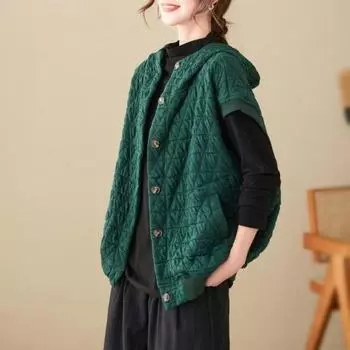 МОДА Свободный большой размер женский ленивый повседневный однотонный жилет женский зимний внешний свитер с капюшоном жилет женская одежда M [90-65kg] чёрный