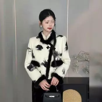 МОДА темперамент модная женская зимняя короткая шерстяная куртка универсальная иностранная юбка ретро новый китайский костюм Одежда S