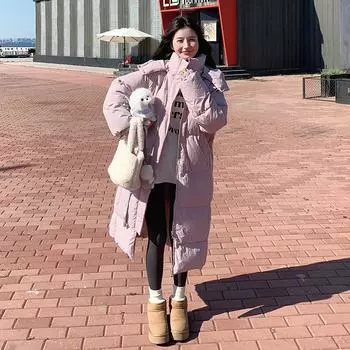 МОДА Теплая розовая куртка-пуховик для женщин, зима 2024, новая корейская утепленная куртка с капюшоном, 90% белого утиного пуха, одежда для хлеба, одежда S розовый