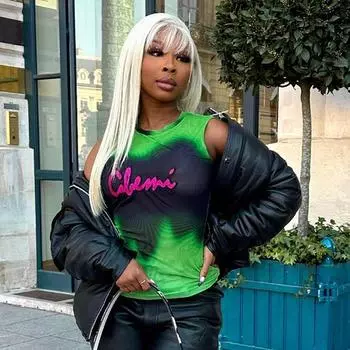 Мода Tie Dyed Letter Print Сексуальный жилет без рукавов Повседневная майка S зелёный