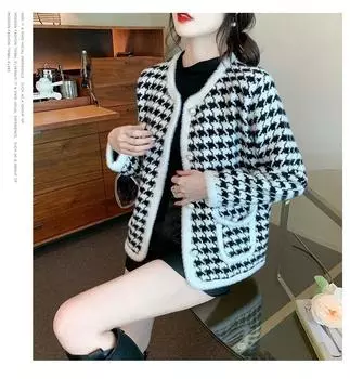 МОДА Tmall качество новый маленький ароматный ветер тысячи птиц сетка имитация норки куртка свободный тонкий вязаный кардиган женский топ Одежда one size fits all белый