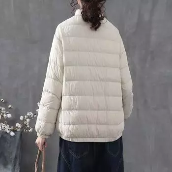 МОДА Тондэмун средний и тонкий теплый белый пуховик с литературным воротником-стойкой, зимняя новая тонкая повседневная пуховая куртка женская Одежда M серый