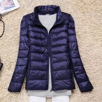 МОДА Тонкий и легкий пуховик с коротким воротником-стойкой 2024 зимняя одежда женская облегающая куртка среднего возраста большого размера 7XLОдежда S белый