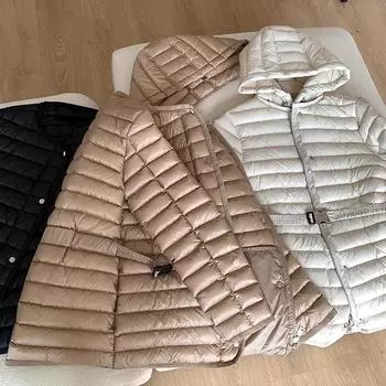 МОДА Тонкий и легкий пуховик женский с укороченной талией и капюшоном из белого утиного пуха, мода 2024 года, новое зимнее пальто Одежда S does not support returns чёрный