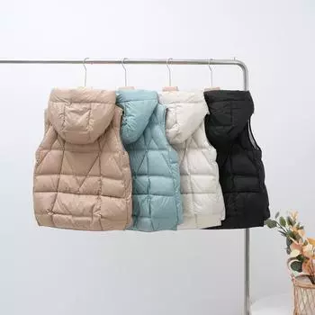 МОДА Тонкий и легкий резиновый пуховик с капюшоном, женский короткий 2024 и зимний новый теплый жилет, куртка Одежда S синий
