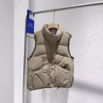 МОДА Тонкий пуховый жилет женский 2024 и зимняя новая мода иностранный жилет маленькая теплая короткая куртка модная одежда S